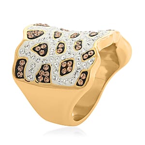 Champagne Color and White Austrian Crystal Ring in 14K Goldtone Over (Size 7.0)