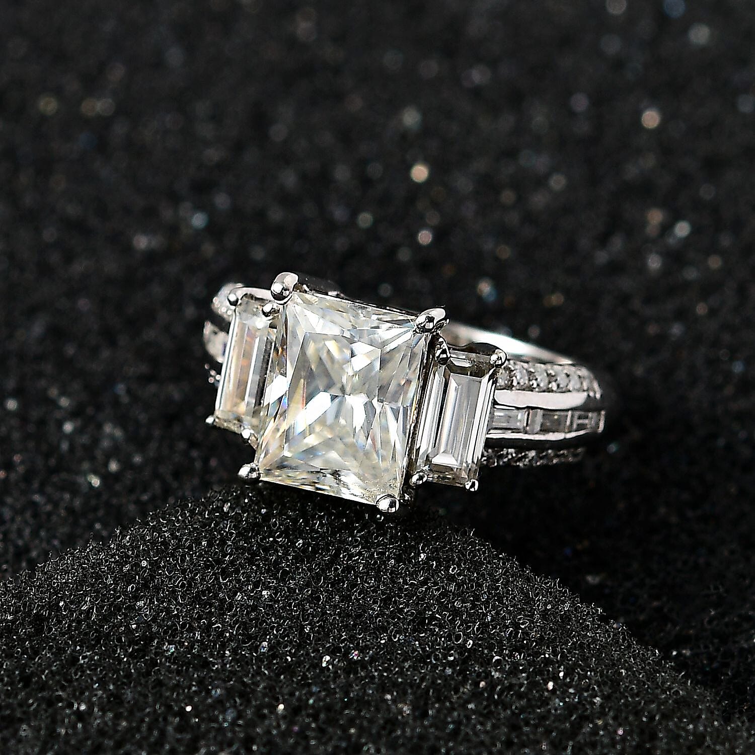 Princess Cut Moissanite Ring in Platinum Over Sterling Silver (Size 10.0) 3.70 ctw