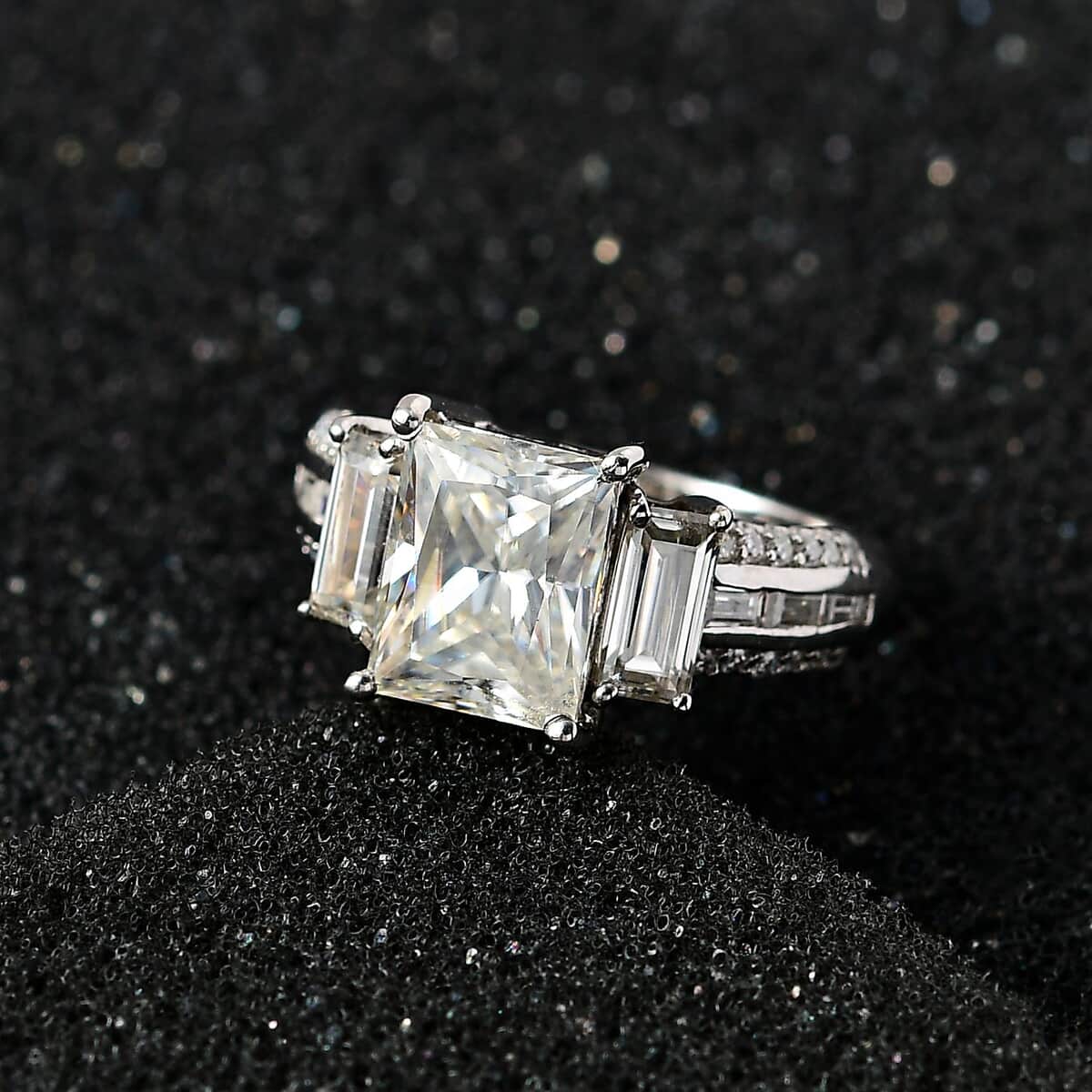 Princess Cut Moissanite Ring in Platinum Over Sterling Silver (Size 10.0) 3.70 ctw image number 1