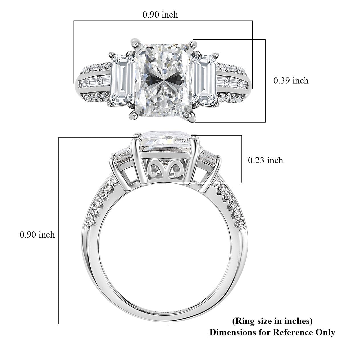Princess Cut Moissanite Ring in Platinum Over Sterling Silver (Size 10.0) 3.70 ctw