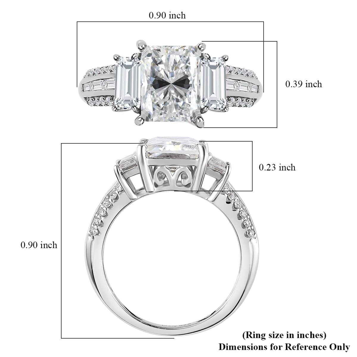 Princess Cut Moissanite Ring in Platinum Over Sterling Silver (Size 10.0) 3.70 ctw image number 5