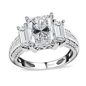 Princess Cut Moissanite Ring in Platinum Over Sterling Silver (Size 5.0) 3.70 ctw
