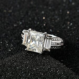 Princess Cut Moissanite Ring in Platinum Over Sterling Silver (Size 5.0) 3.70 ctw