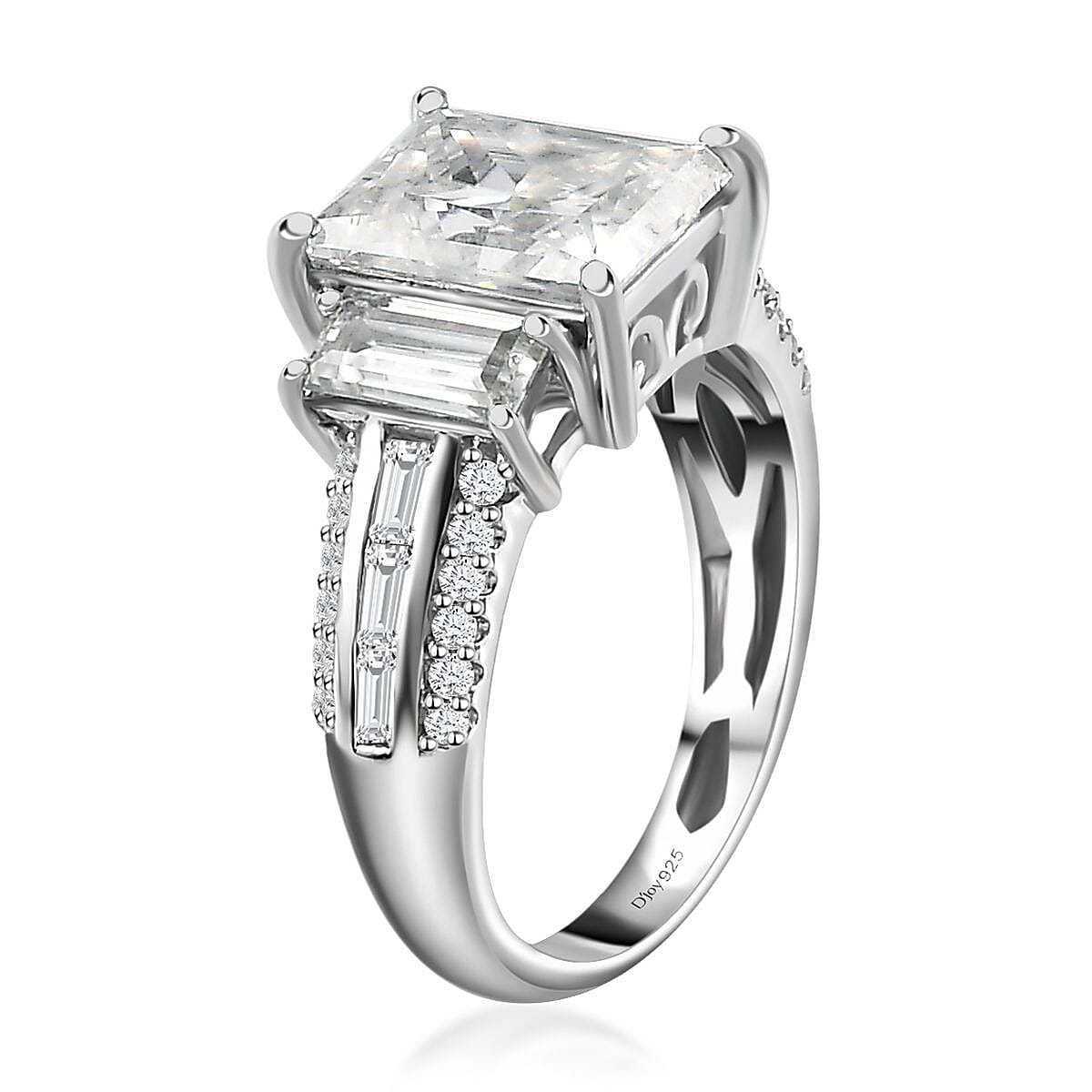 Princess Cut Moissanite Ring in Platinum Over Sterling Silver (Size 5.0) 3.70 ctw image number 3