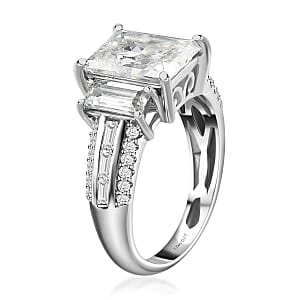 Princess Cut Moissanite Ring in Platinum Over Sterling Silver (Size 5.0) 3.70 ctw