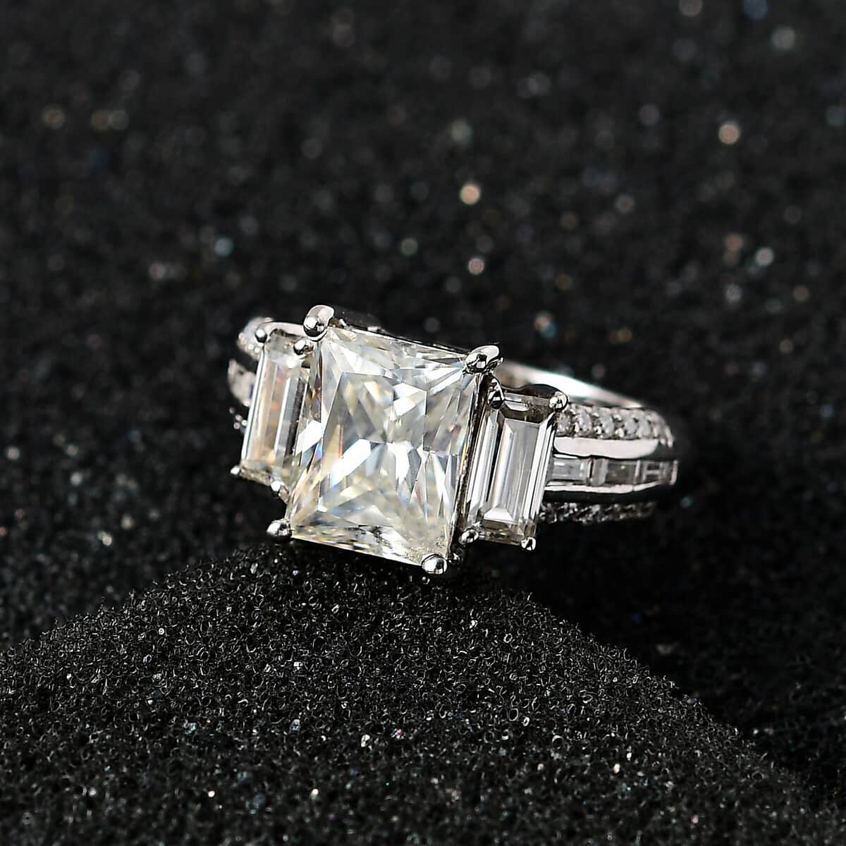 Princess Cut Moissanite Ring in Platinum Over Sterling Silver (Size 6.0) 3.70 ctw image number 1
