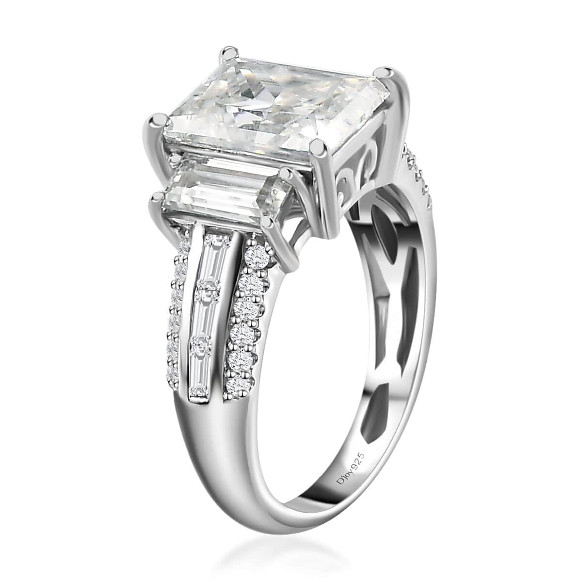 Princess Cut Moissanite Ring in Platinum Over Sterling Silver (Size 6.0) 3.70 ctw image number 3