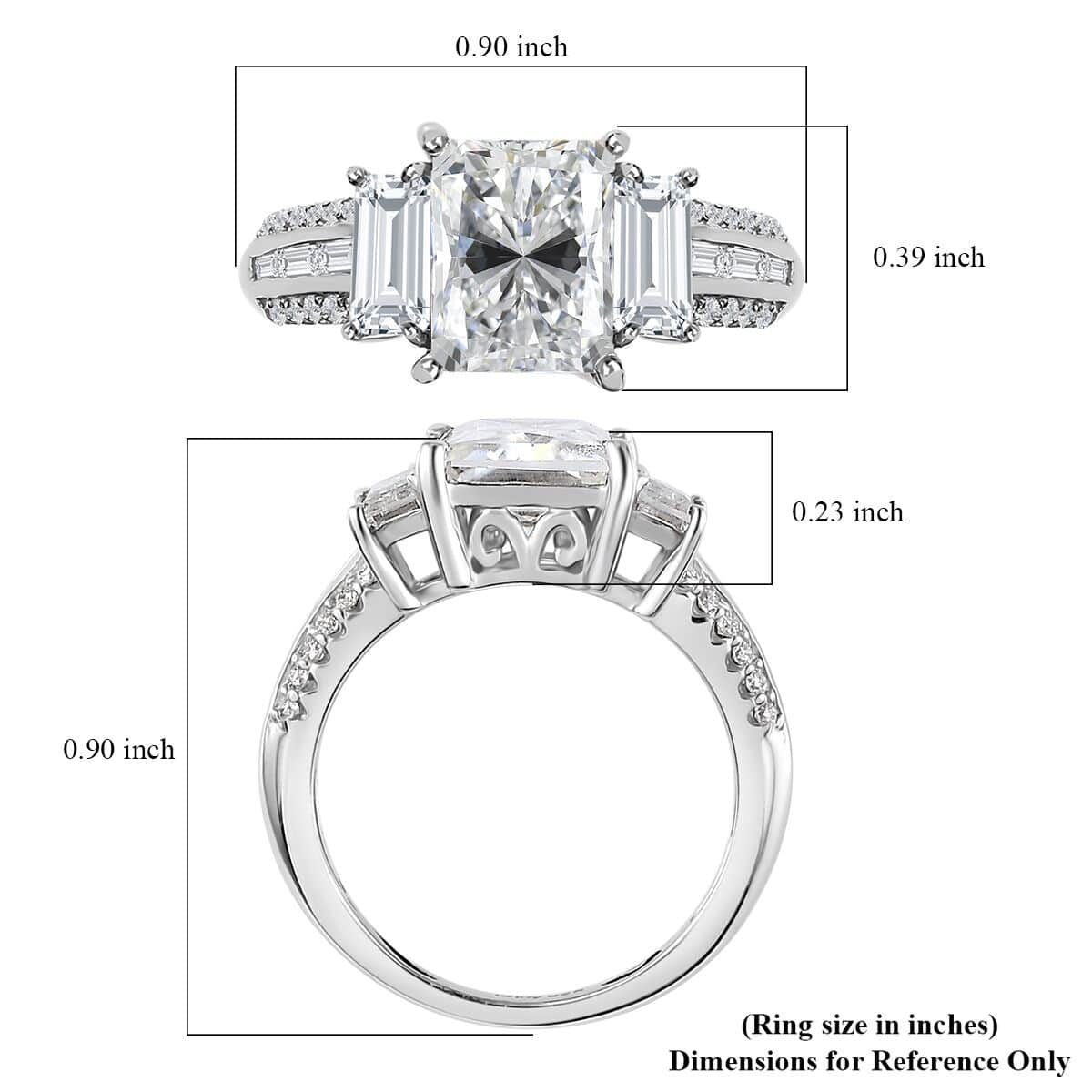 Princess Cut Moissanite Ring in Platinum Over Sterling Silver (Size 6.0) 3.70 ctw image number 5