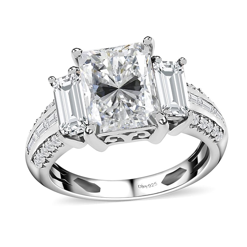 Princess Cut Moissanite Ring in Platinum Over Sterling Silver (Size 7.0) 3.70 ctw