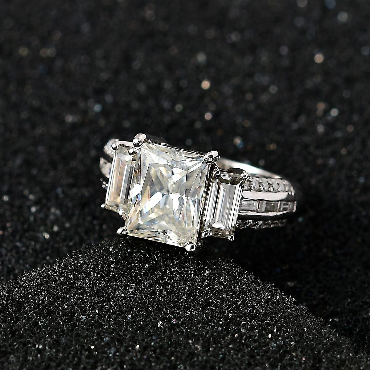 Princess Cut Moissanite Ring in Platinum Over Sterling Silver (Size 7.0) 3.70 ctw image number 1