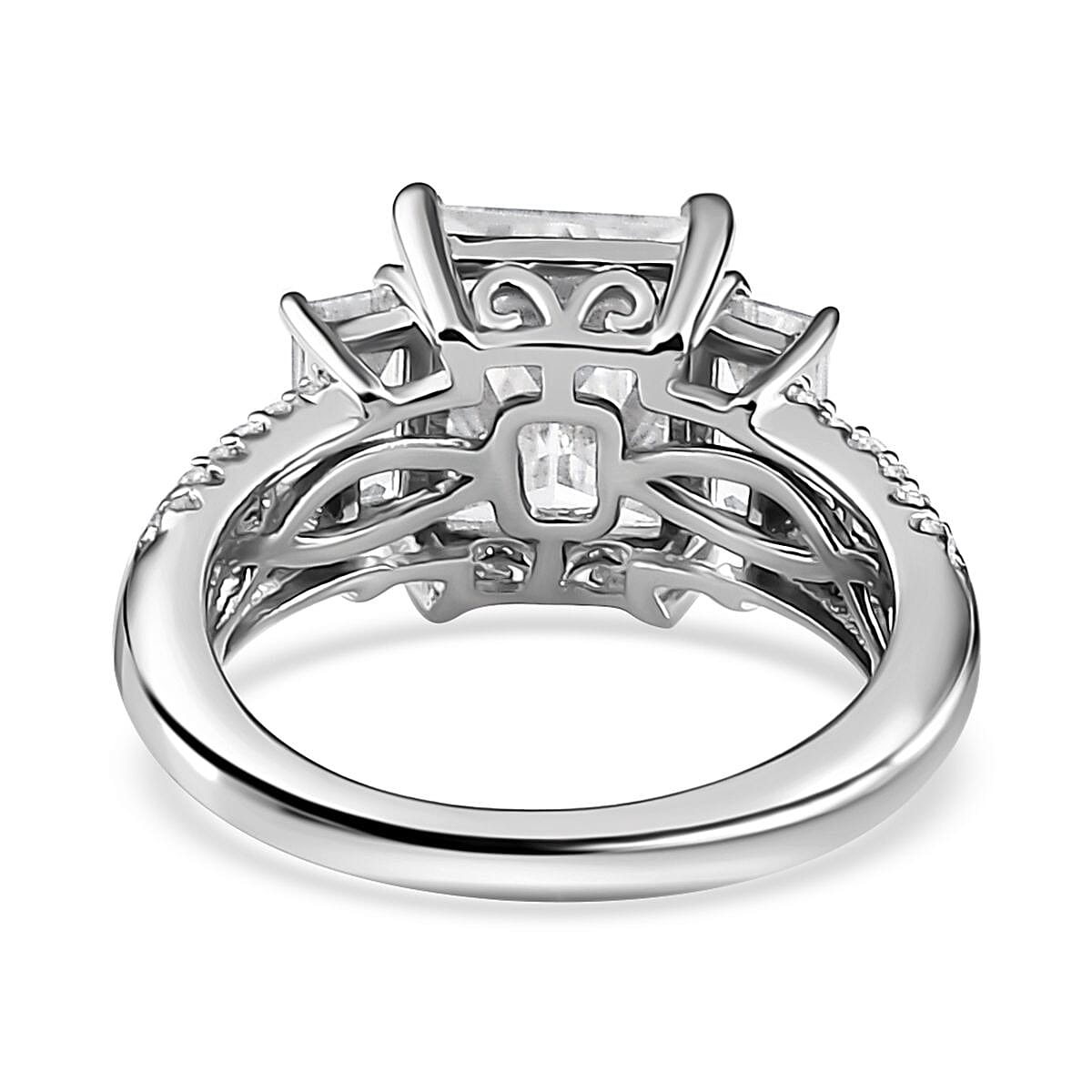Princess Cut Moissanite Ring in Platinum Over Sterling Silver (Size 7.0) 3.70 ctw image number 4