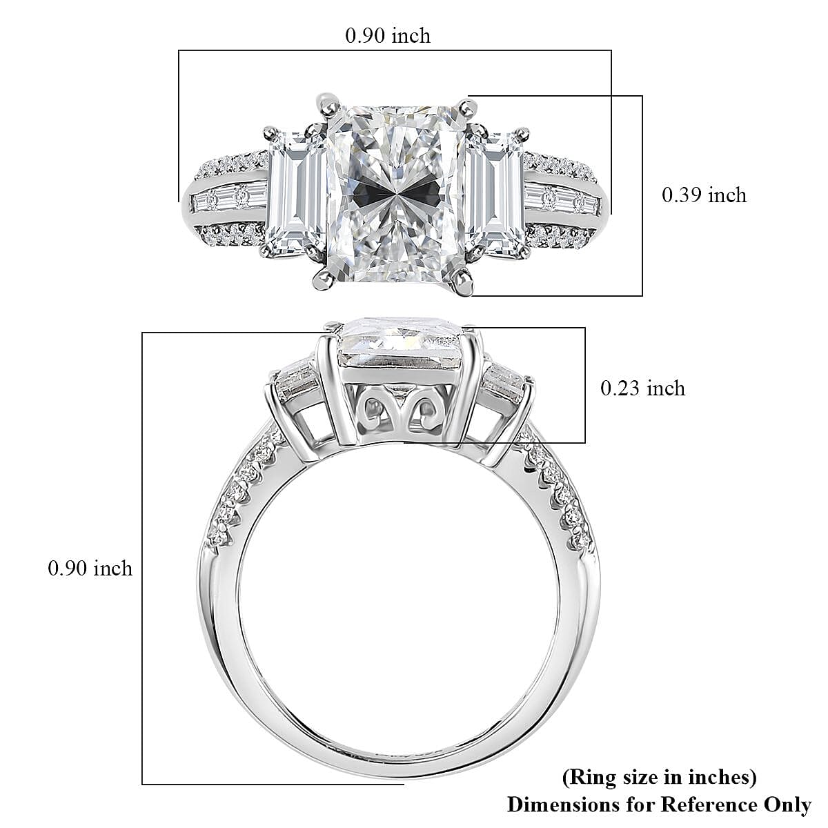 Princess Cut Moissanite Ring in Platinum Over Sterling Silver (Size 7.0) 3.70 ctw image number 5
