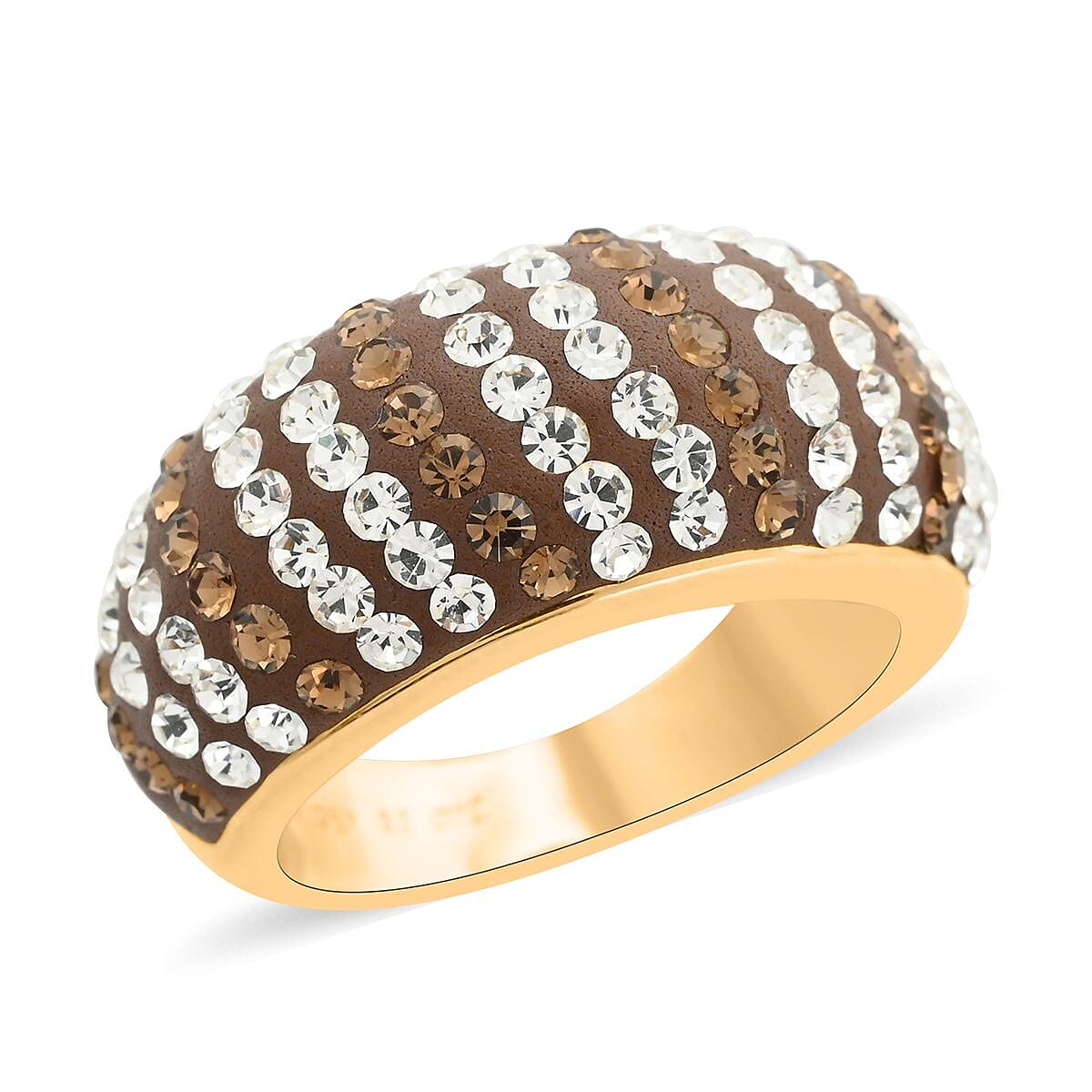 Champagne Color and White Austrian Crystal Dome Ring in 14K Goldtone Over (Size 6.0)
