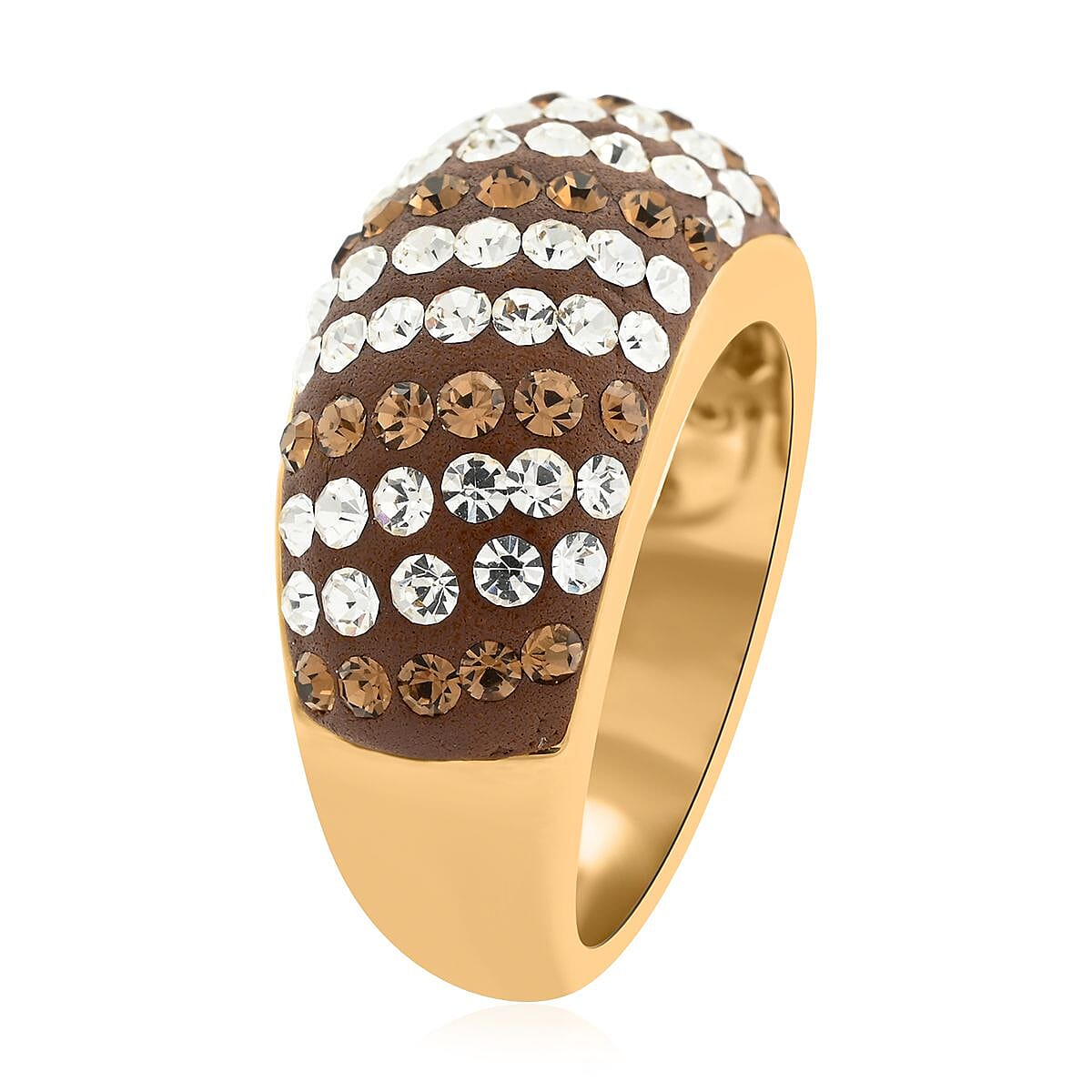 Champagne Color and White Crystal Ring in Goldtone (Size 6.0) image number 3