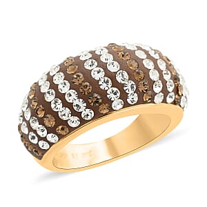 Champagne Color and White Austrian Crystal Dome Ring in 14K Goldtone Over (Size 7.0)