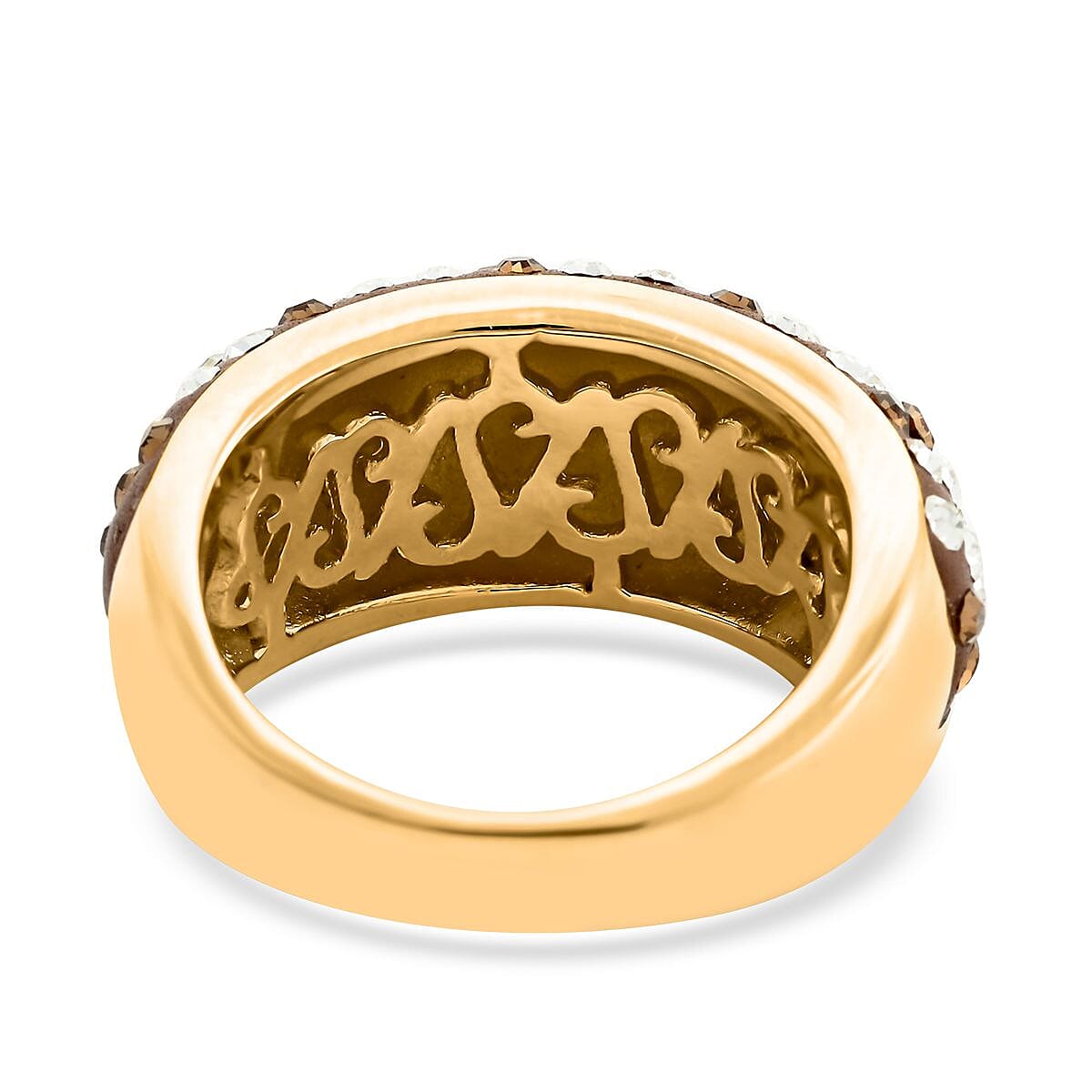 Champagne Color and White Austrian Crystal Dome Ring in 14K Goldtone Over (Size 7.0) image number 4