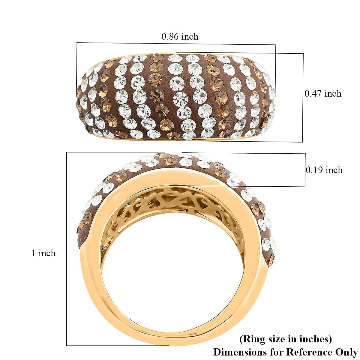 Champagne Color and White Austrian Crystal Dome Ring in 14K Goldtone Over (Size 7.0) image number 5