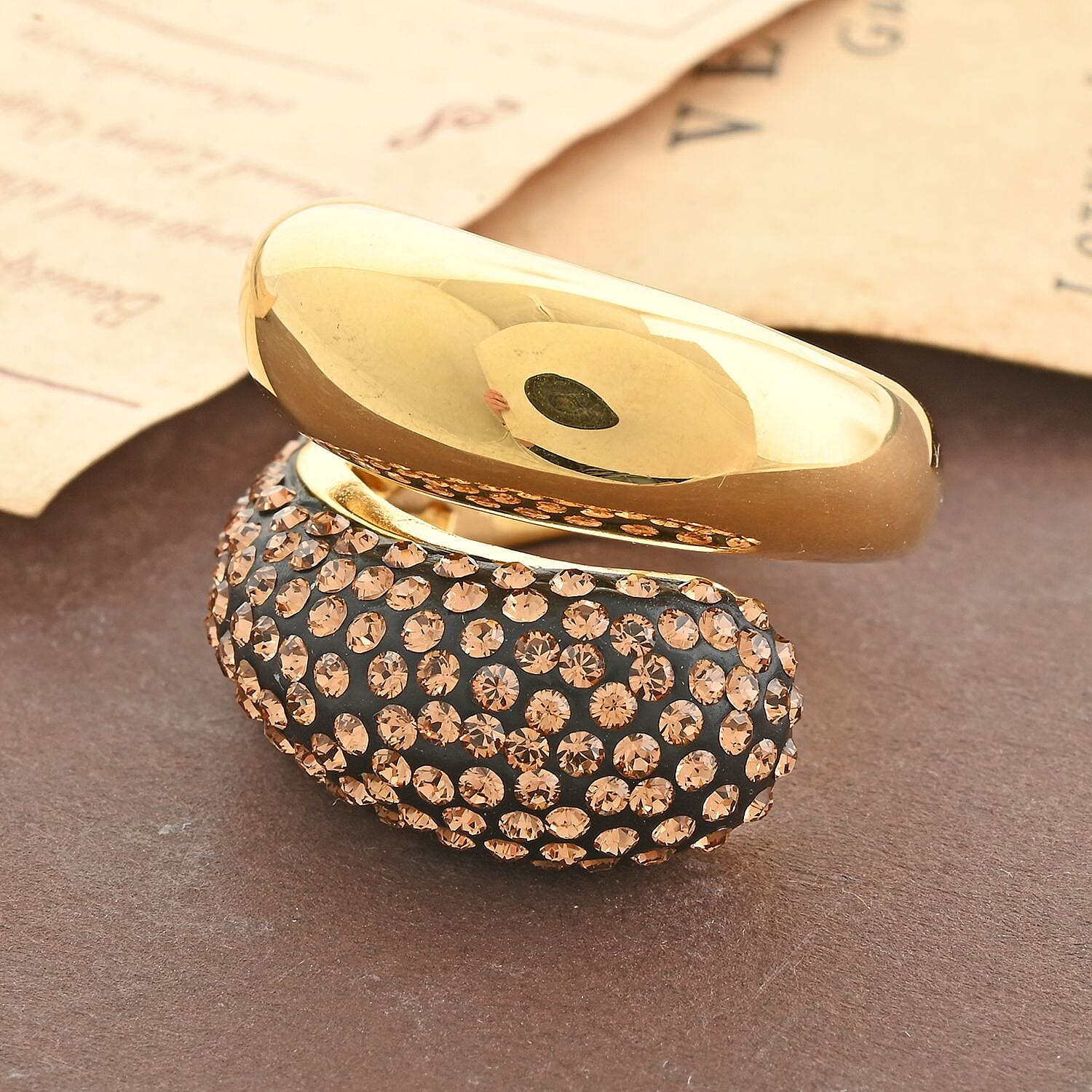 Champagne Color Austrian Crystal Ring in 14K Goldtone Over (Size 7.0)