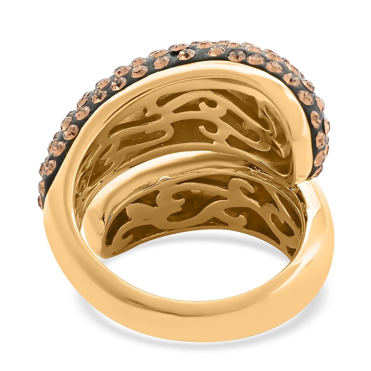 Champagne Color Austrian Crystal Ring in 14K Goldtone Over (Size 7.0)