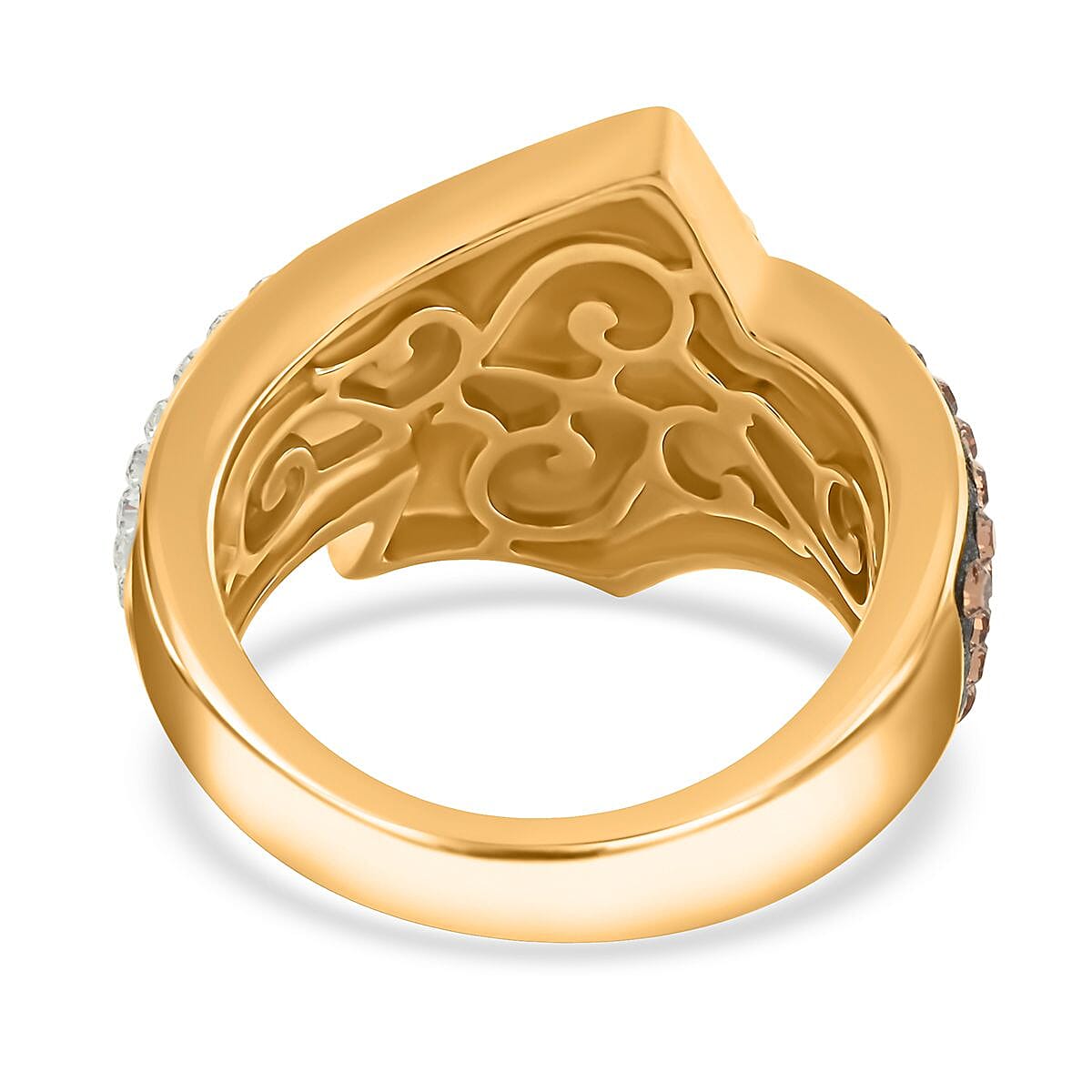 White and Champagne Color Austrian Crystal Bypass Ring in 14K Goldtone Over (Size 7.0)