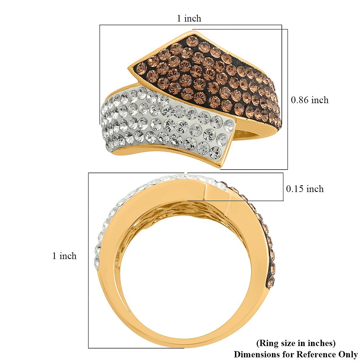 White and Champagne Color Austrian Crystal Bypass Ring in 14K Goldtone Over (Size 7.0)