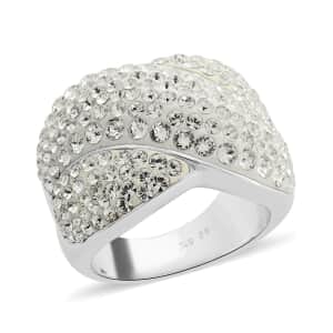 White Austrian Crystal Ring in Silvertone (Size 8.0)