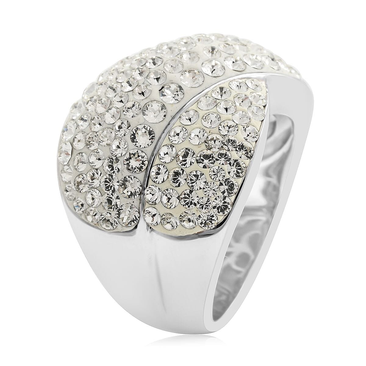 White Austrian Crystal Ring in Silvertone (Size 8.0)