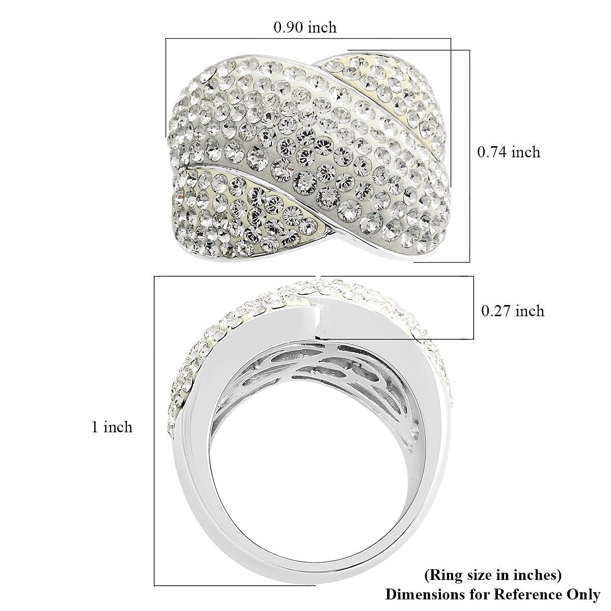 White Austrian Crystal Ring in Silvertone (Size 8.0)