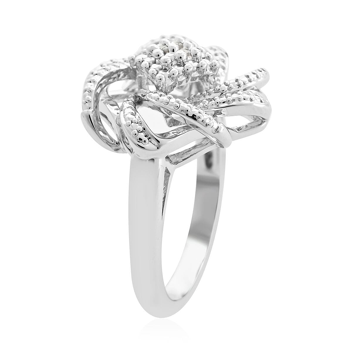 White Austrian Crystal Ring in Silvertone (Size 7.0)