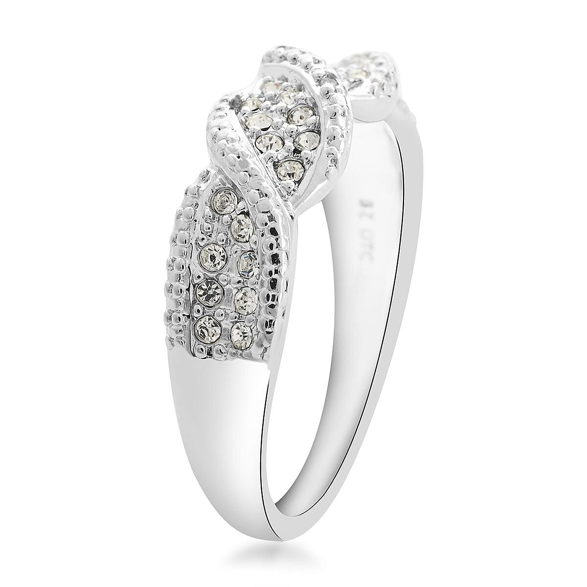 White Austrian Crystal Ring in Silvertone (Size 10.0) image number 3
