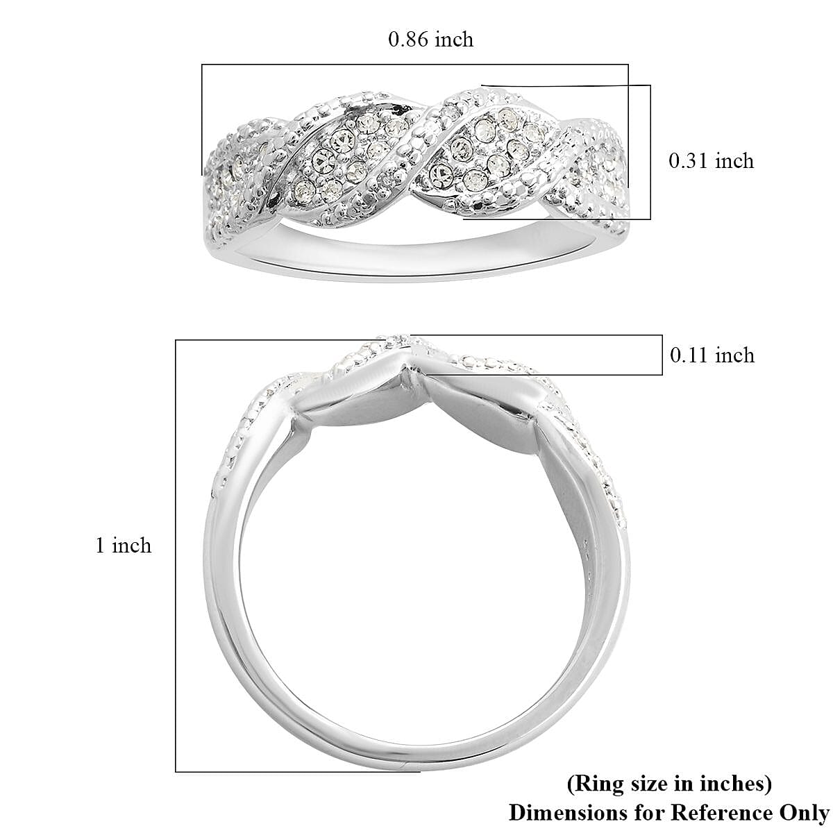 White Austrian Crystal Ring in Silvertone (Size 10.0) image number 4