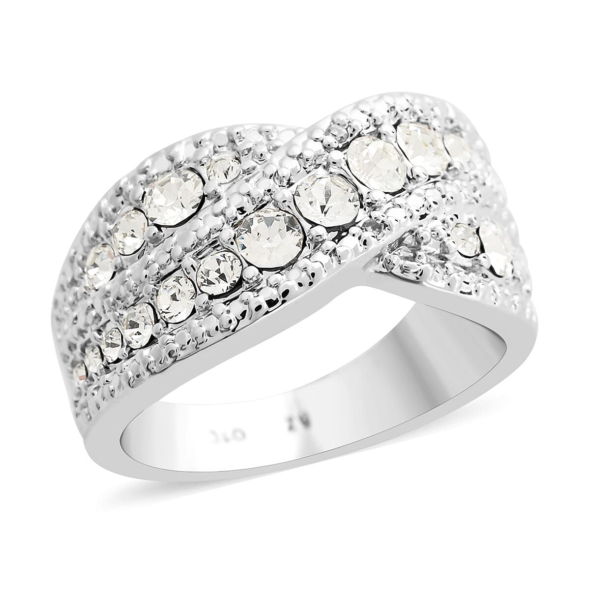 White Austrian Crystal Ring in Silvertone (Size 10.0)