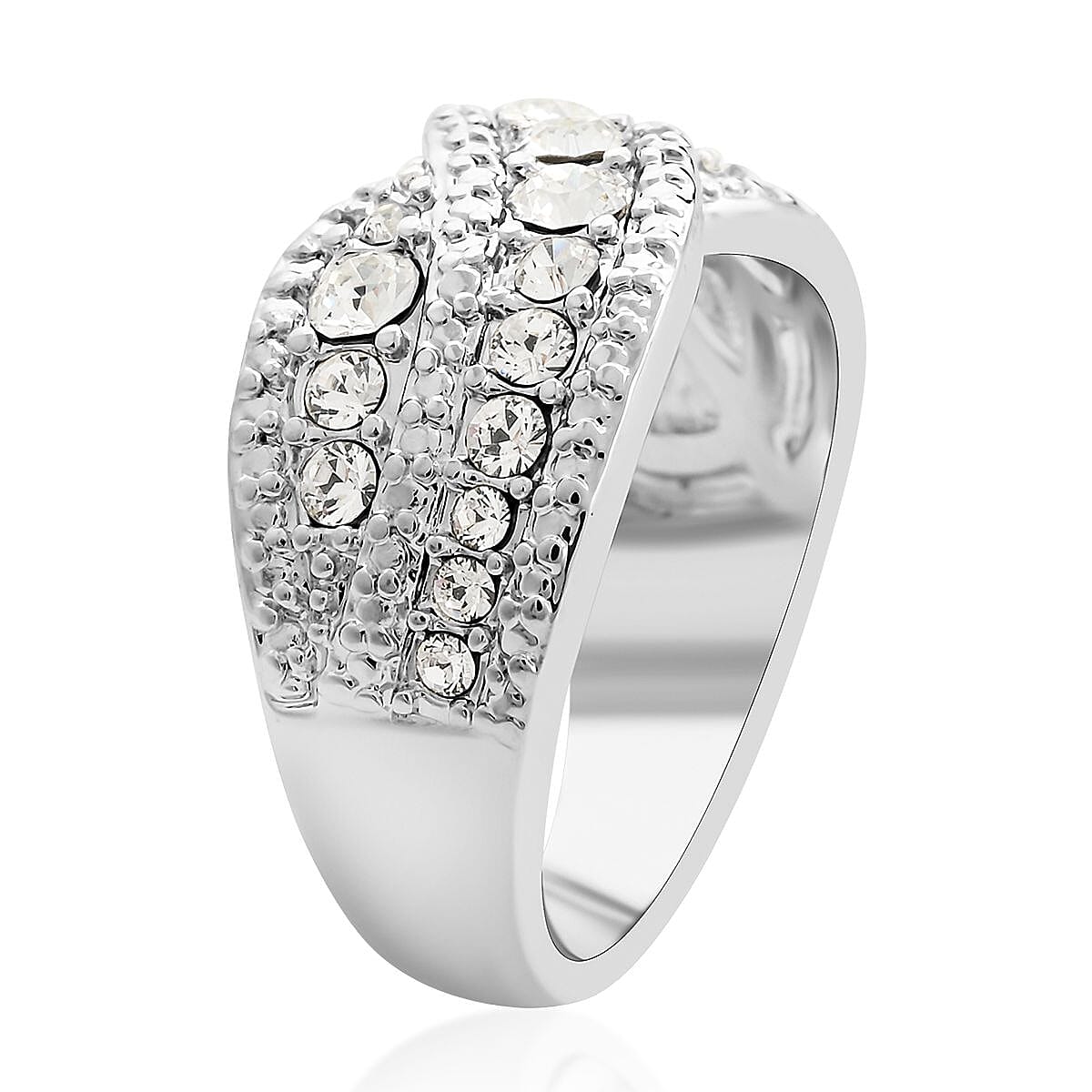 White Austrian Crystal Ring in Silvertone (Size 10.0)