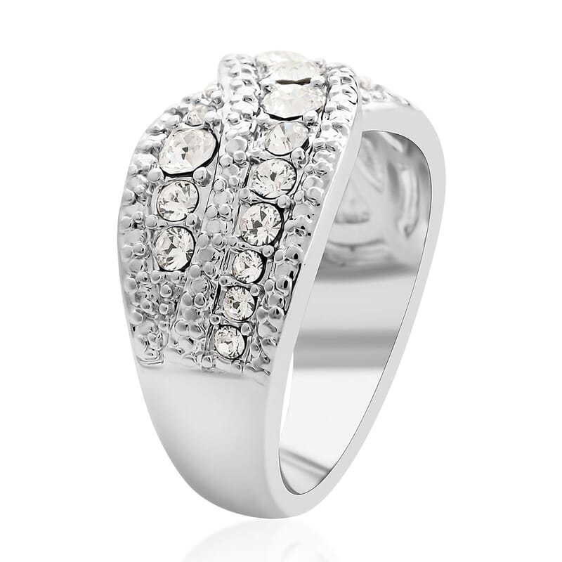 White Austrian Crystal Ring in Silvertone (Size 10.0)