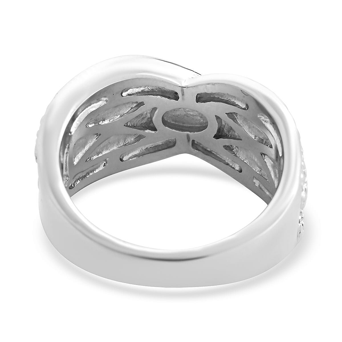 White Austrian Crystal Ring in Silvertone (Size 10.0)
