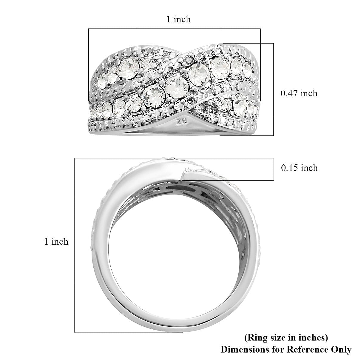 White Austrian Crystal Ring in Silvertone (Size 10.0)