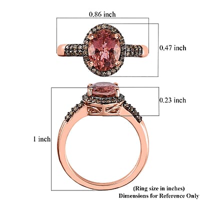 Luxoro 14K Rose Gold Premium Blush Tourmaline and Natural Champagne Diamond I2 Halo Ring (Size 5.0) 2.10 ctw