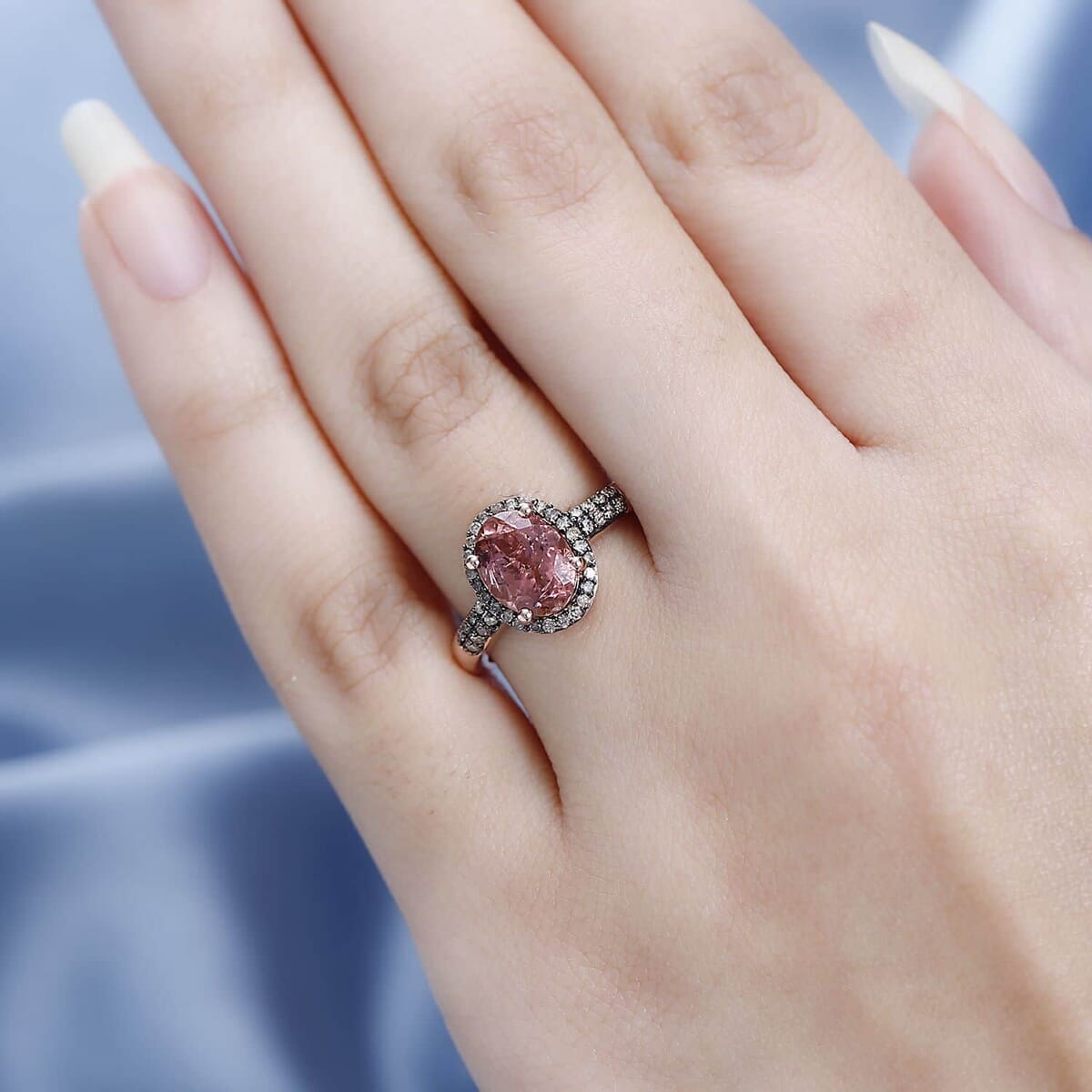 Luxoro 14K Rose Gold Premium Blush Tourmaline and Natural Champagne Diamond I2 Halo Ring (Size 7.5) 2.10 ctw image number 2