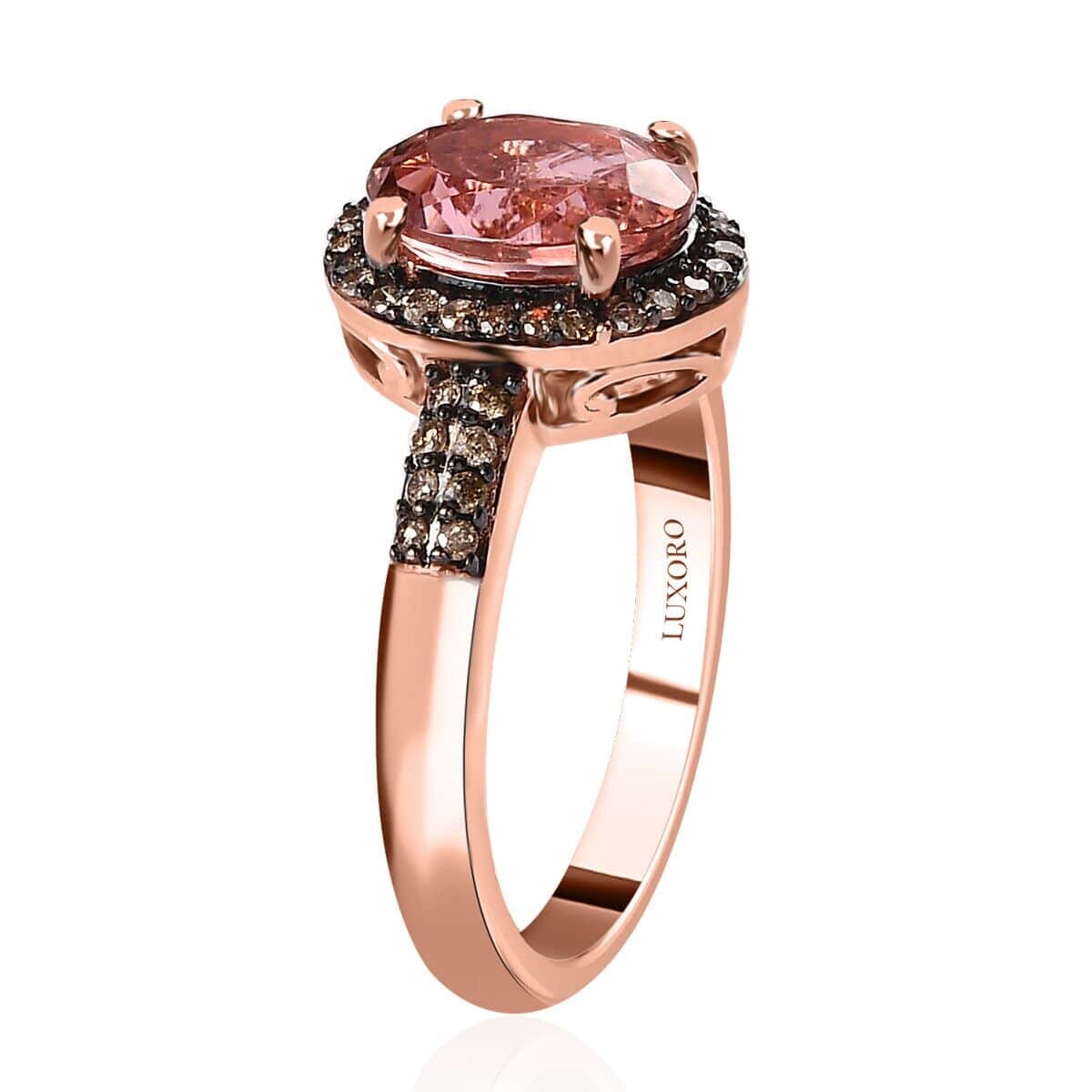 Luxoro 14K Rose Gold Premium Blush Tourmaline and Natural Champagne Diamond I2 Halo Ring (Size 7.5) 2.10 ctw image number 3
