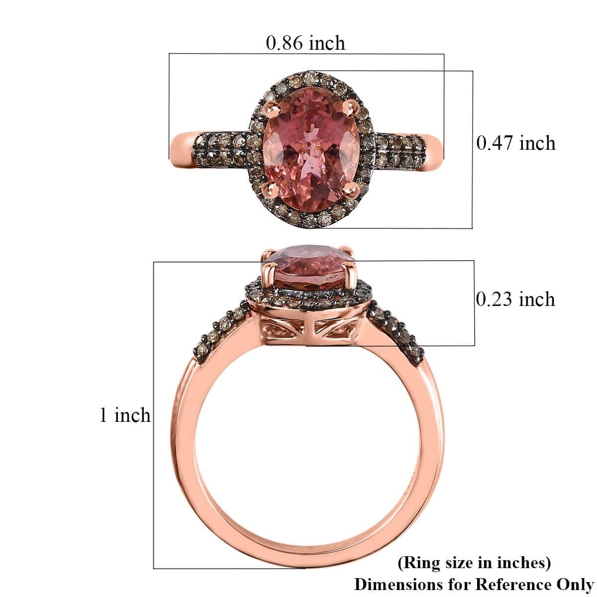 Luxoro 14K Rose Gold Premium Blush Tourmaline and Natural Champagne Diamond I2 Halo Ring (Size 8.5) 2.10 ctw image number 5