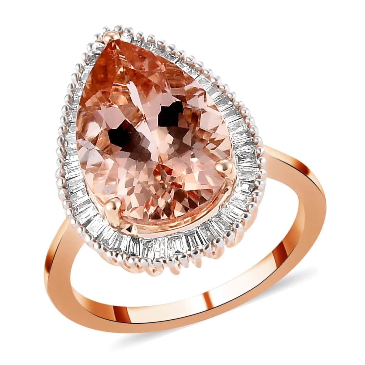 Luxoro 14K Rose Gold AAA Marropino Morganite and G-H I3 Diamond Halo Ring (Size 8.5) 4.35 Grams 5.35 ctw image number 0