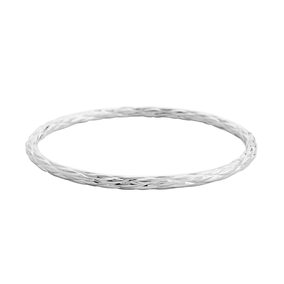 Quilted Pattern Bangle Bracelet in Silvertone (8.00 In) image number 0