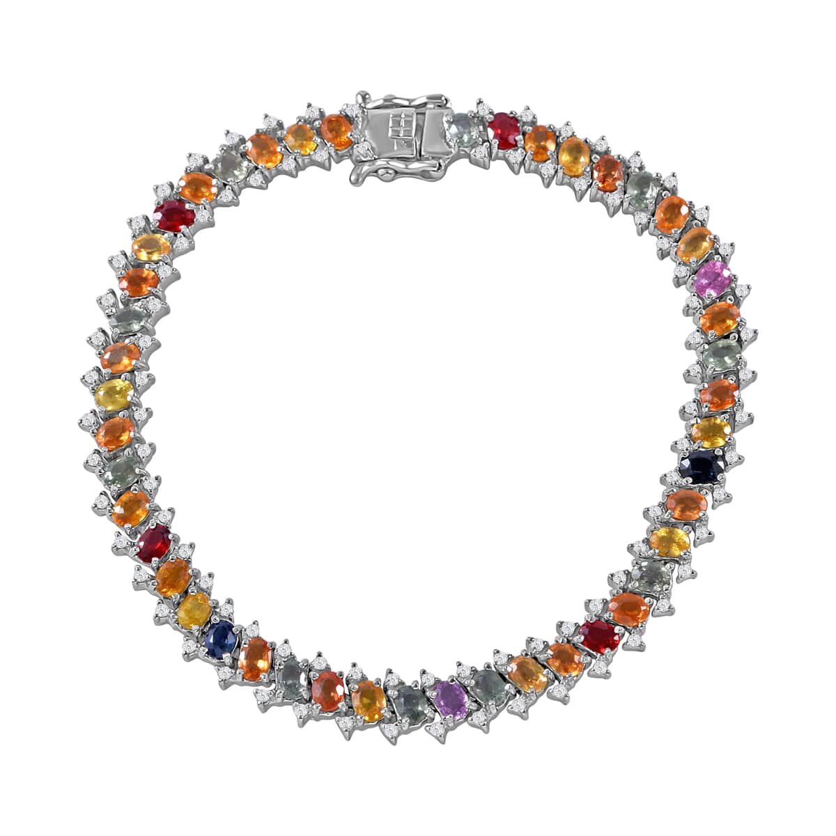 Multi Sapphire and White Zircon Bracelet in Platinum Over Sterling Silver (6.50 In) 11.00 ctw image number 1