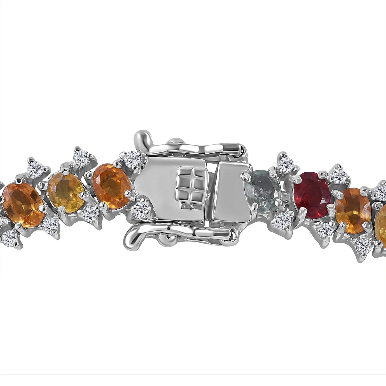Multi Sapphire and White Zircon Bracelet in Platinum Over Sterling Silver (6.50 In) 11.00 ctw