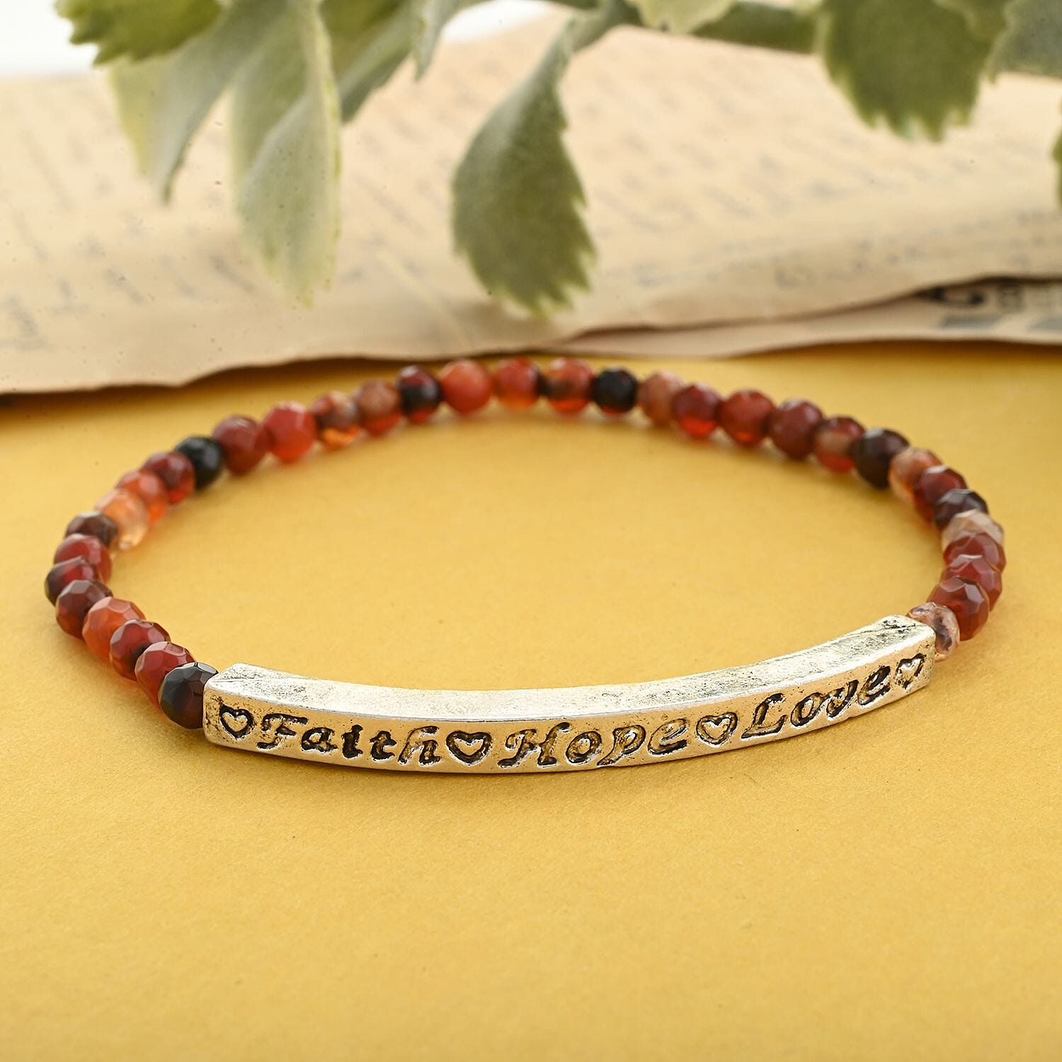 Faith, Hope, Love Beaded Stretch Bracelet in Silvertone