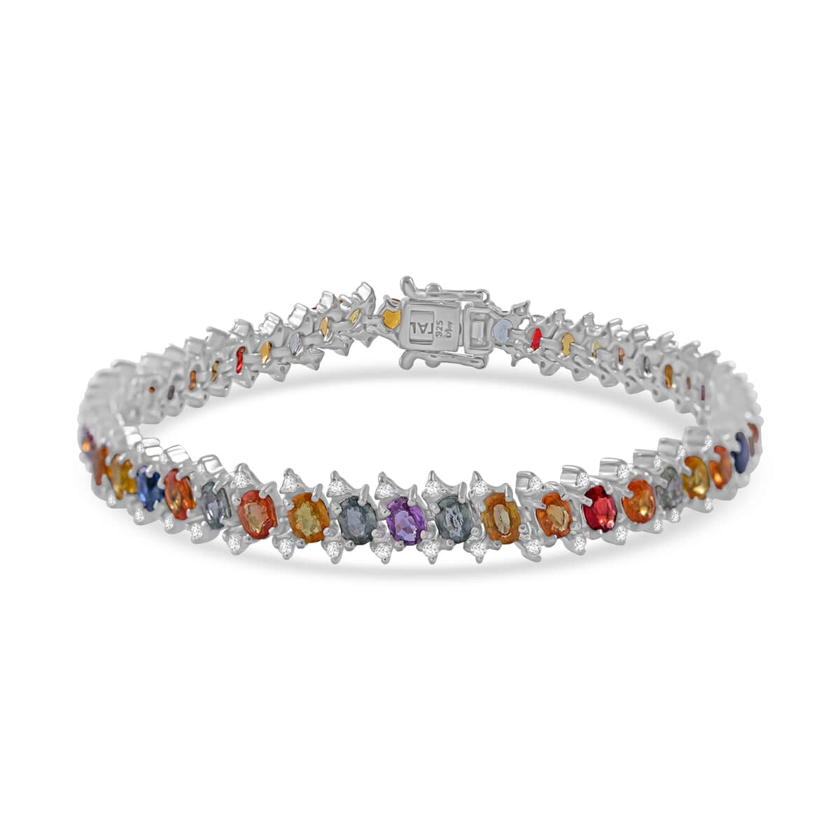 Multi Sapphire and White Zircon Bracelet in Platinum Over Sterling Silver (7.25 In) 12.35 ctw image number 0