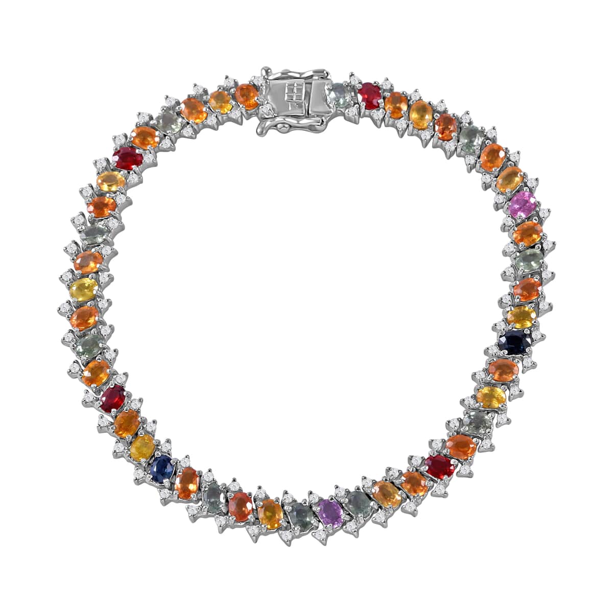 Multi Sapphire and White Zircon Bracelet in Platinum Over Sterling Silver (7.25 In) 12.35 ctw image number 1