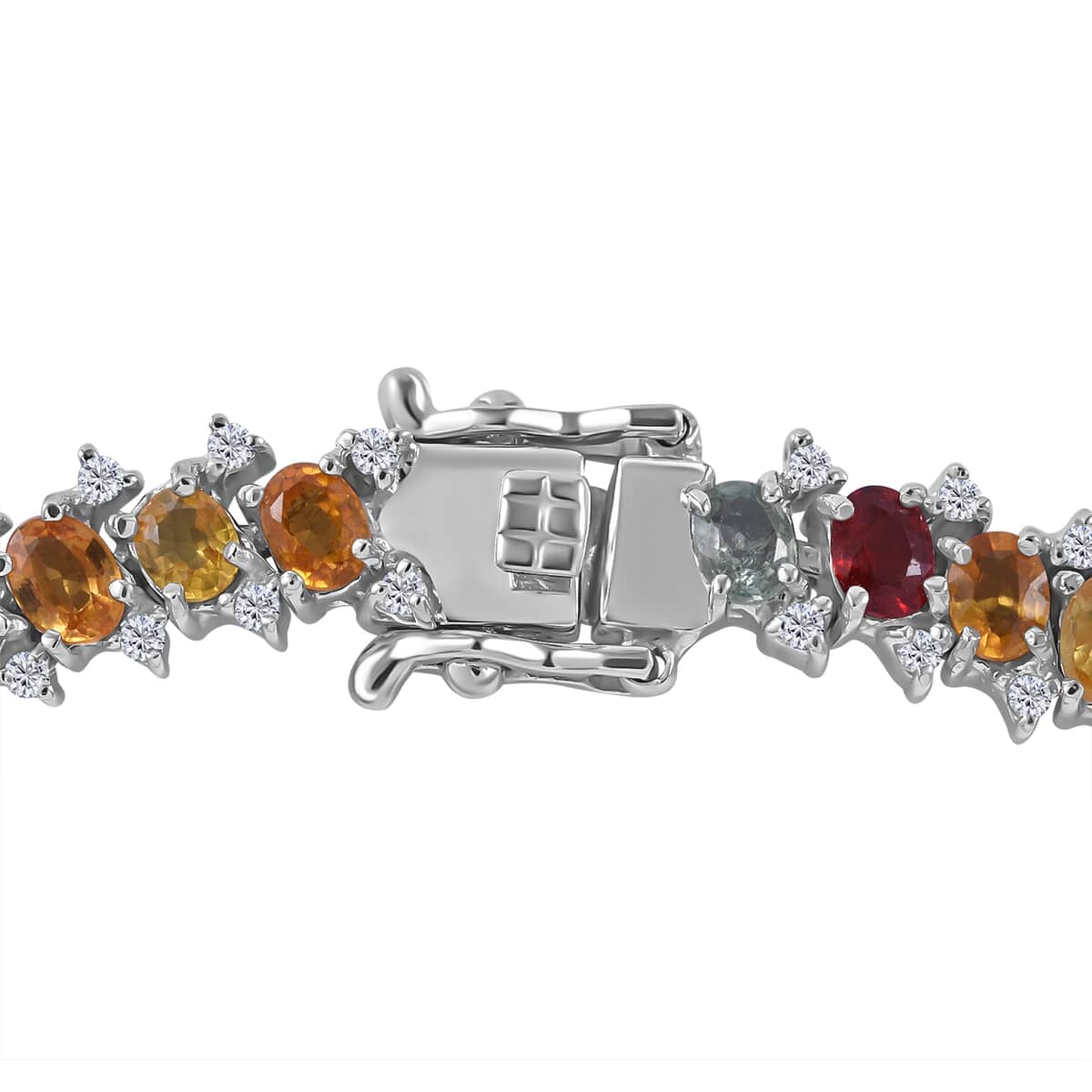 Multi Sapphire and White Zircon Bracelet in Platinum Over Sterling Silver (7.25 In) 12.35 ctw image number 3