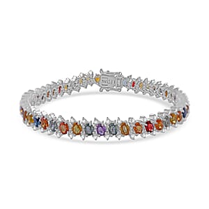 Multi Sapphire and White Zircon Bracelet in Platinum Over Sterling Silver (8.00 In) 13.40 ctw
