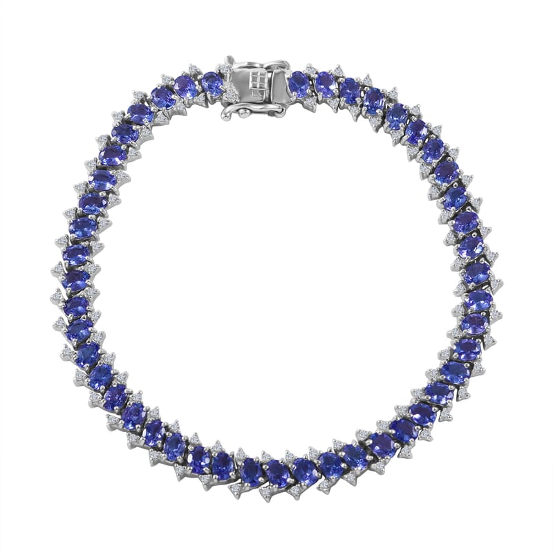 Tanzanite and White Zircon Bracelet in Platinum Over Sterling Silver (6.50 In) 7.80 ctw